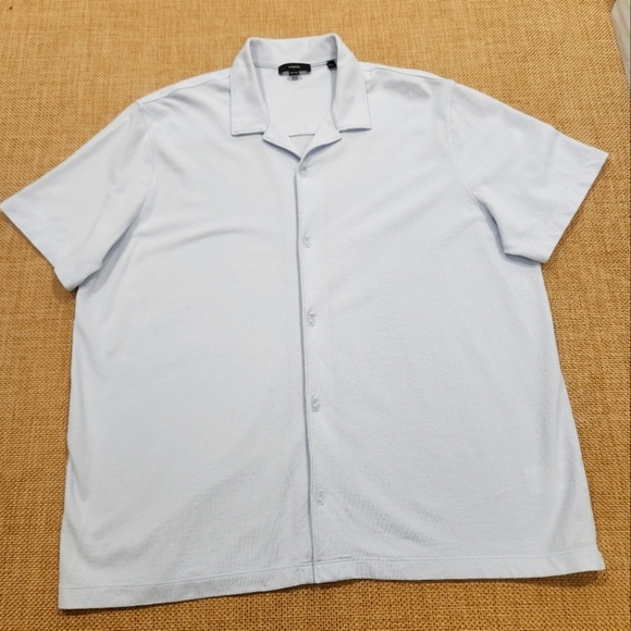 Vince Mens Shirt Button Up Short Sleeve Blue Knit Slub Cotton Size XXL EUC - Picture 1 of 7